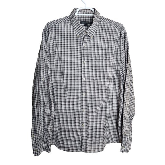 John Varvatos Star USA Men Shirt L Brown Roll Up Sleeve Scotch Luxe Plaid Button - Picture 1 of 5